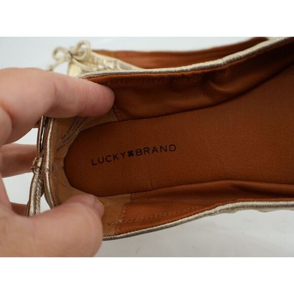 Lucky Brand Emmolise Ballet Flats Size 6.5 Gold Leather Slip On Shoes Comfy - Picture 9 of 11